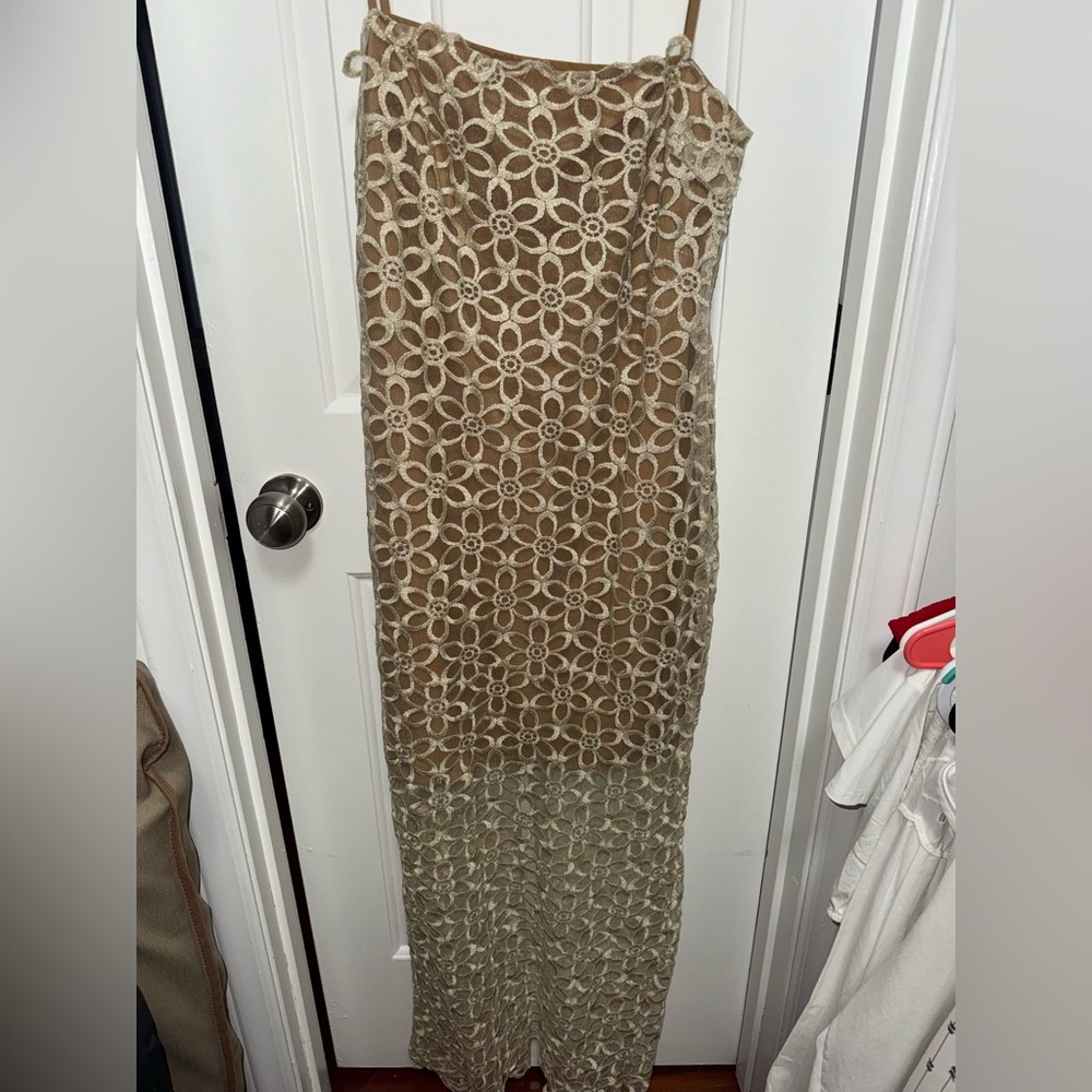 Showpo Tan and Cream Lace Dress